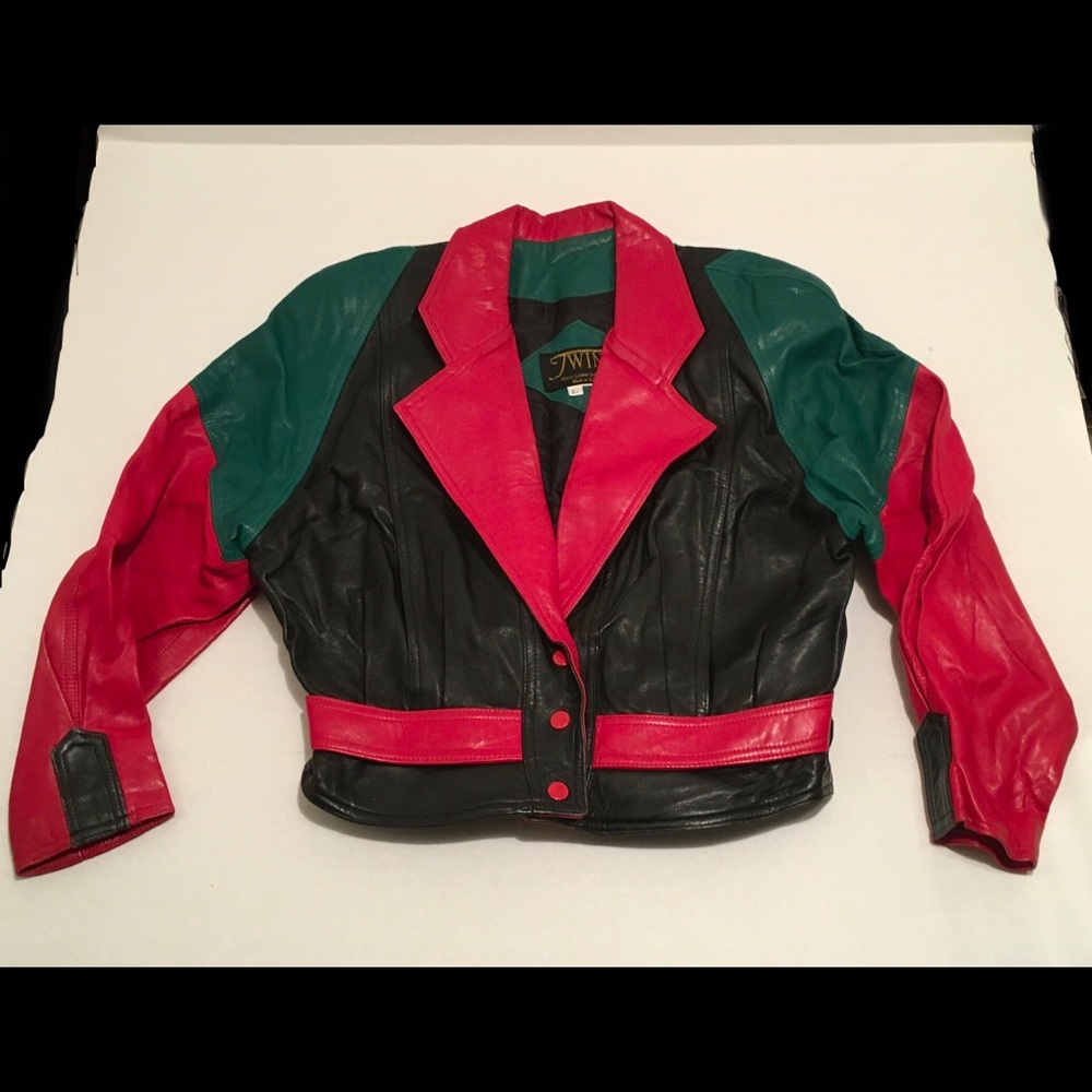 Leather biker female jacket, large